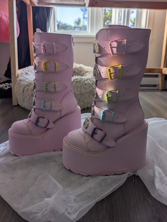 YRU Shoes - YRU DUNE RAINBOW - PASTEL PINK KNEE HIGH BOOTS | SIZE 6